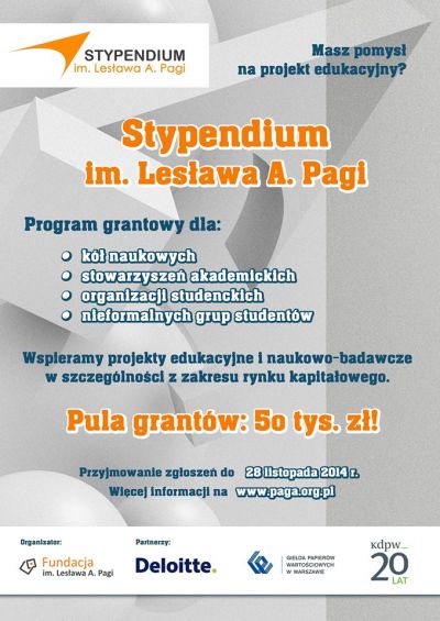 Stypendium im. Lesława A. Pagi - plakat