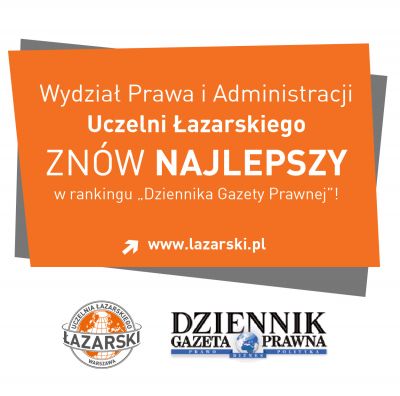 Wydział Prawa Uczelni Łazarskiego najlepszy w Polsce wśród szkół niepublicznych - plakat