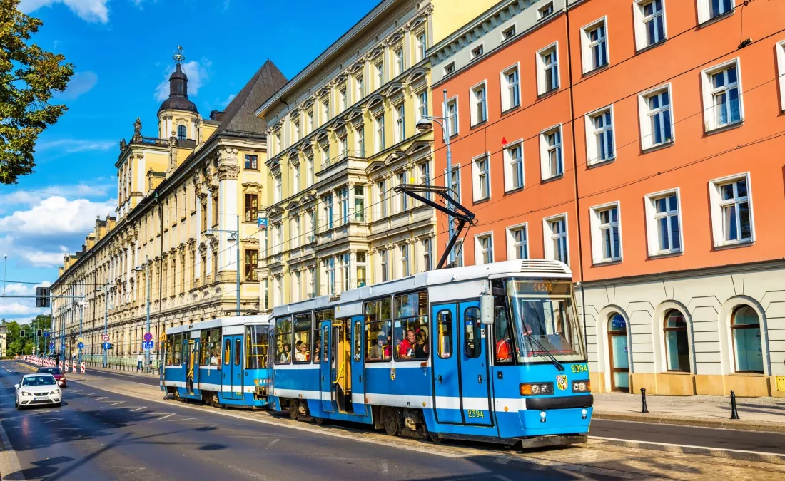 Tramwaje na ulicy w centrum Wrocławia